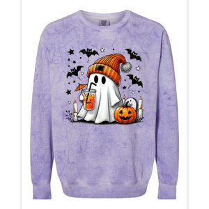 Cute Ghost Drinking Coffee Halloween Ghost Coffee Colorblast Crewneck Sweatshirt