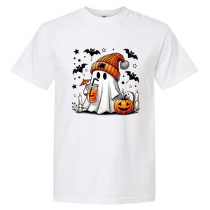 Cute Ghost Drinking Coffee Halloween Ghost Coffee Garment-Dyed Heavyweight T-Shirt