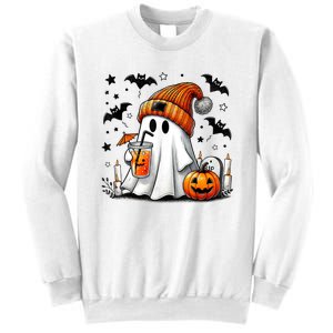 Cute Ghost Drinking Coffee Halloween Ghost Coffee Sweatshirt