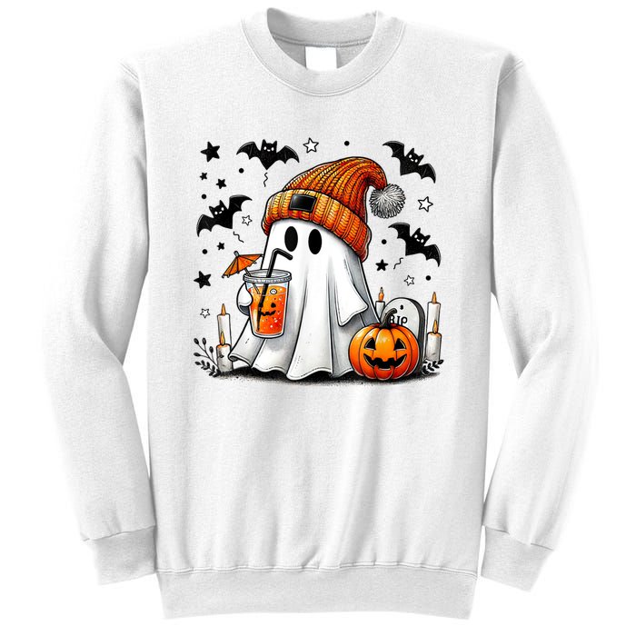 Cute Ghost Drinking Coffee Halloween Ghost Coffee Sweatshirt