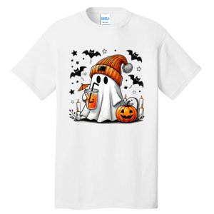 Cute Ghost Drinking Coffee Halloween Ghost Coffee Tall T-Shirt