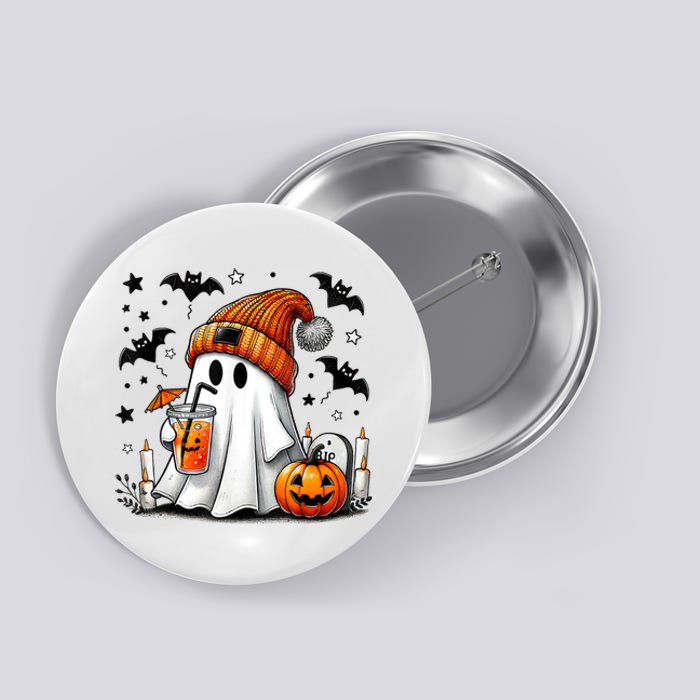 Cute Ghost Drinking Coffee Halloween Ghost Coffee Button