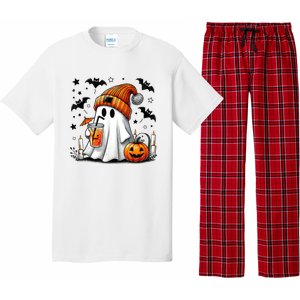 Cute Ghost Drinking Coffee Halloween Ghost Coffee Pajama Set