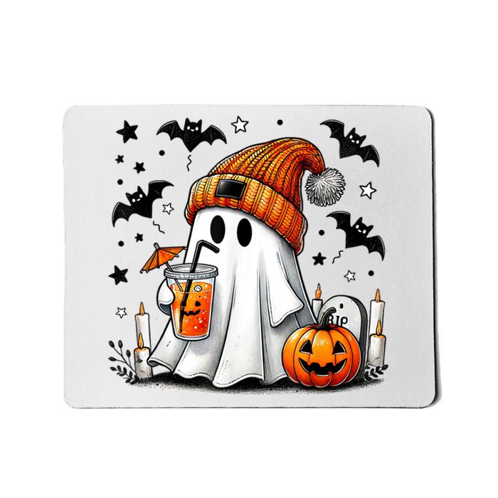 Cute Ghost Drinking Coffee Halloween Ghost Coffee Mousepad