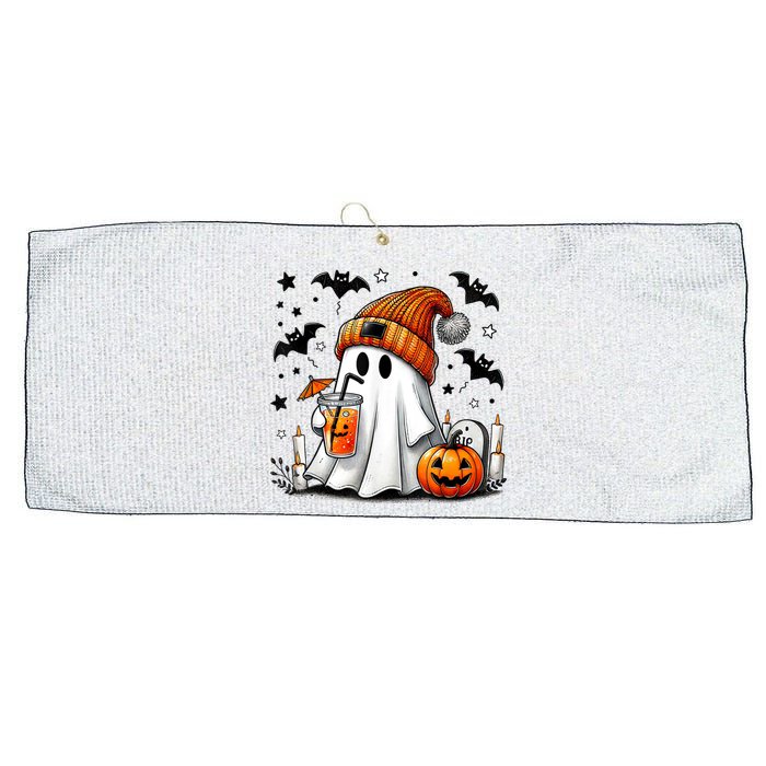 Cute Ghost Drinking Coffee Halloween Ghost Coffee Large Microfiber Waffle Golf Towel