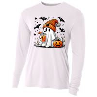 Cute Ghost Drinking Coffee Halloween Ghost Coffee Cooling Performance Long Sleeve Crew