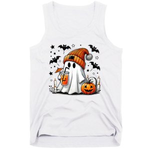 Cute Ghost Drinking Coffee Halloween Ghost Coffee Tank Top