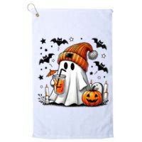 Cute Ghost Drinking Coffee Halloween Ghost Coffee Platinum Collection Golf Towel