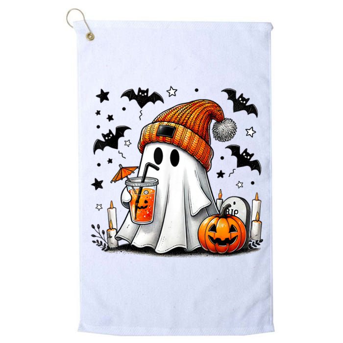 Cute Ghost Drinking Coffee Halloween Ghost Coffee Platinum Collection Golf Towel