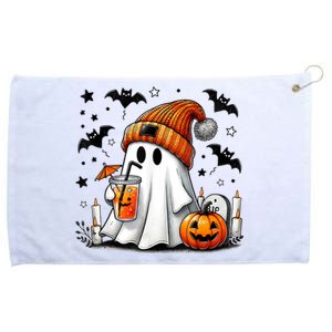 Cute Ghost Drinking Coffee Halloween Ghost Coffee Grommeted Golf Towel