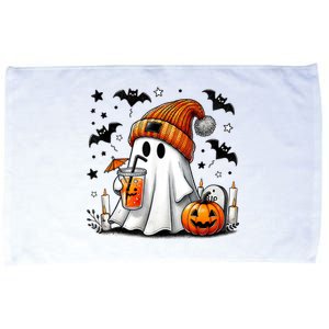 Cute Ghost Drinking Coffee Halloween Ghost Coffee Microfiber Hand Towel