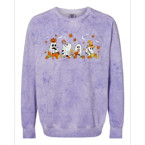 Cute Ghost Drinking Coffee Halloween Fall Ghost Book Reading Colorblast Crewneck Sweatshirt