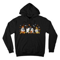 Cute Ghost Drinking Coffee Halloween Fall Ghost Book Reading Hoodie