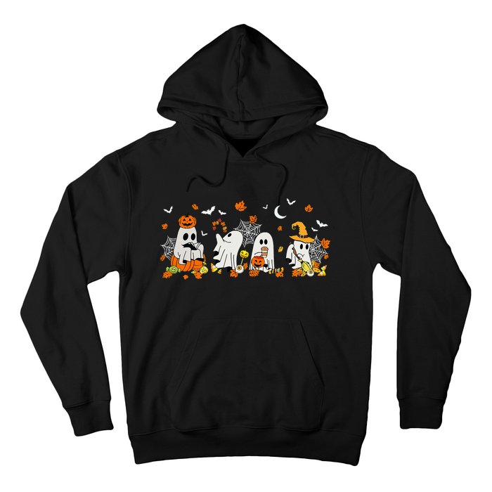 Cute Ghost Drinking Coffee Halloween Fall Ghost Book Reading Hoodie