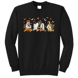 Cute Ghost Drinking Coffee Halloween Fall Ghost Book Reading Sweatshirt