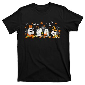 Cute Ghost Drinking Coffee Halloween Fall Ghost Book Reading T-Shirt