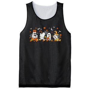 Cute Ghost Drinking Coffee Halloween Fall Ghost Book Reading Mesh Reversible Basketball Jersey Tank