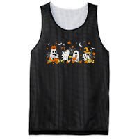 Cute Ghost Drinking Coffee Halloween Fall Ghost Book Reading Mesh Reversible Basketball Jersey Tank