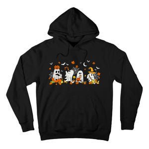 Cute Ghost Drinking Coffee Halloween Fall Ghost Book Reading Tall Hoodie