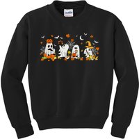 Cute Ghost Drinking Coffee Halloween Fall Ghost Book Reading Kids Sweatshirt