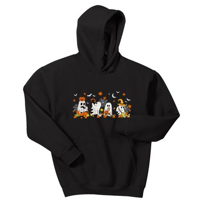 Cute Ghost Drinking Coffee Halloween Fall Ghost Book Reading Kids Hoodie