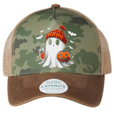 Cute Ghost Drinking Coffee Halloween Ghost Coffee Apparel Legacy Tie Dye Trucker Hat