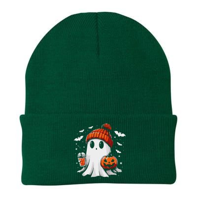 Cute Ghost Drinking Coffee Halloween Ghost Coffee Apparel Knit Cap Winter Beanie