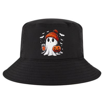 Cute Ghost Drinking Coffee Halloween Ghost Coffee Apparel Cool Comfort Performance Bucket Hat