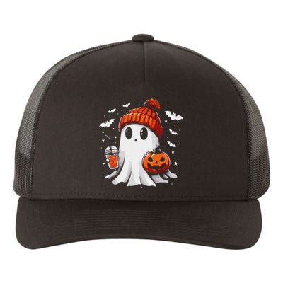 Cute Ghost Drinking Coffee Halloween Ghost Coffee Apparel Yupoong Adult 5-Panel Trucker Hat