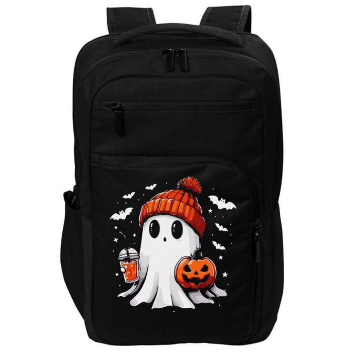 Cute Ghost Drinking Coffee Halloween Ghost Coffee Apparel Impact Tech Backpack