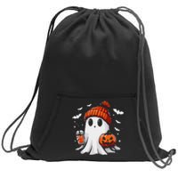 Cute Ghost Drinking Coffee Halloween Ghost Coffee Apparel Sweatshirt Cinch Pack Bag