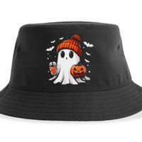 Cute Ghost Drinking Coffee Halloween Ghost Coffee Apparel Sustainable Bucket Hat