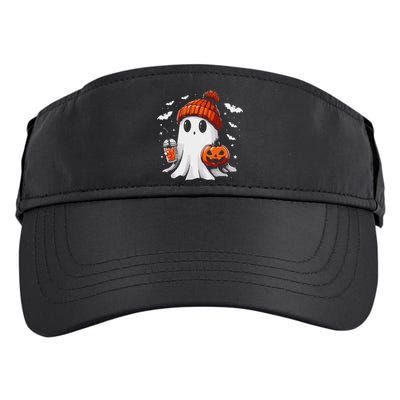 Cute Ghost Drinking Coffee Halloween Ghost Coffee Apparel Adult Drive Performance Visor