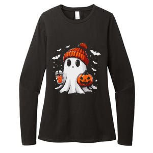 Cute Ghost Drinking Coffee Halloween Ghost Coffee Apparel Womens CVC Long Sleeve Shirt