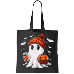 Cute Ghost Drinking Coffee Halloween Ghost Coffee Apparel Tote Bag