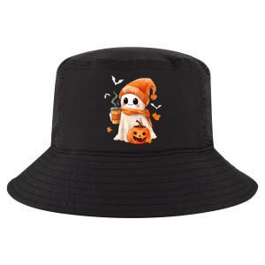 Cute Ghost Drinking Coffee Halloween Ghost Ice Coffee Cool Comfort Performance Bucket Hat