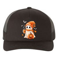 Cute Ghost Drinking Coffee Halloween Ghost Ice Coffee Yupoong Adult 5-Panel Trucker Hat