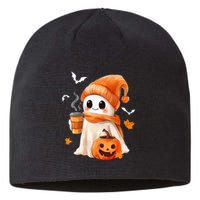 Cute Ghost Drinking Coffee Halloween Ghost Ice Coffee Sustainable Beanie