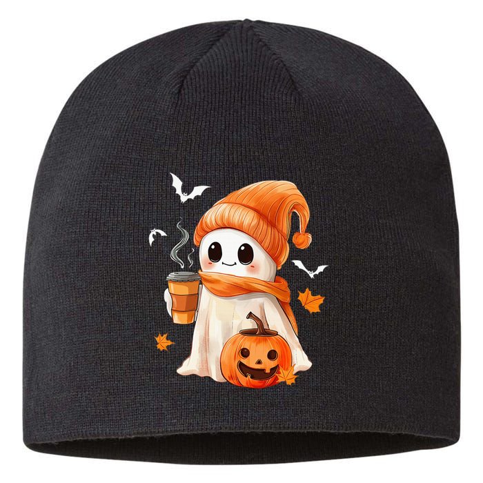 Cute Ghost Drinking Coffee Halloween Ghost Ice Coffee Sustainable Beanie