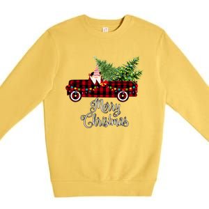 Christmas Gnome Driving Red Buffalo Plaid Christmas Truck Great Gift Premium Crewneck Sweatshirt