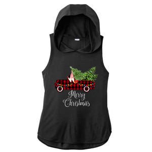 Christmas Gnome Driving Red Buffalo Plaid Christmas Truck Great Gift Ladies PosiCharge Tri-Blend Wicking Draft Hoodie Tank