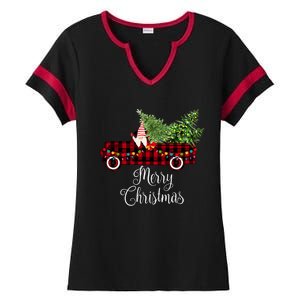 Christmas Gnome Driving Red Buffalo Plaid Christmas Truck Great Gift Ladies Halftime Notch Neck Tee