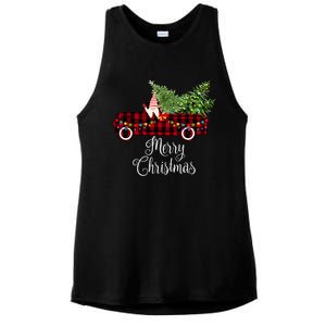 Christmas Gnome Driving Red Buffalo Plaid Christmas Truck Great Gift Ladies PosiCharge Tri-Blend Wicking Tank