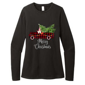 Christmas Gnome Driving Red Buffalo Plaid Christmas Truck Great Gift Womens CVC Long Sleeve Shirt