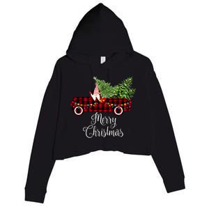 Christmas Gnome Driving Red Buffalo Plaid Christmas Truck Great Gift Crop Fleece Hoodie