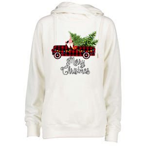 Christmas Gnome Driving Red Buffalo Plaid Christmas Truck Great Gift Womens Funnel Neck Pullover Hood