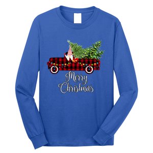 Christmas Gnome Driving Red Buffalo Plaid Christmas Truck Great Gift Long Sleeve Shirt