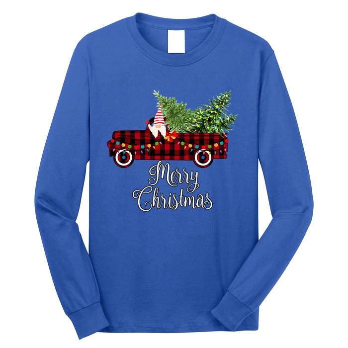 Christmas Gnome Driving Red Buffalo Plaid Christmas Truck Great Gift Long Sleeve Shirt