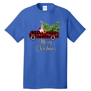 Christmas Gnome Driving Red Buffalo Plaid Christmas Truck Great Gift Tall T-Shirt