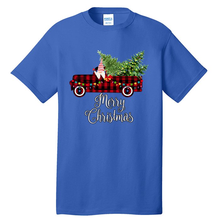 Christmas Gnome Driving Red Buffalo Plaid Christmas Truck Great Gift Tall T-Shirt